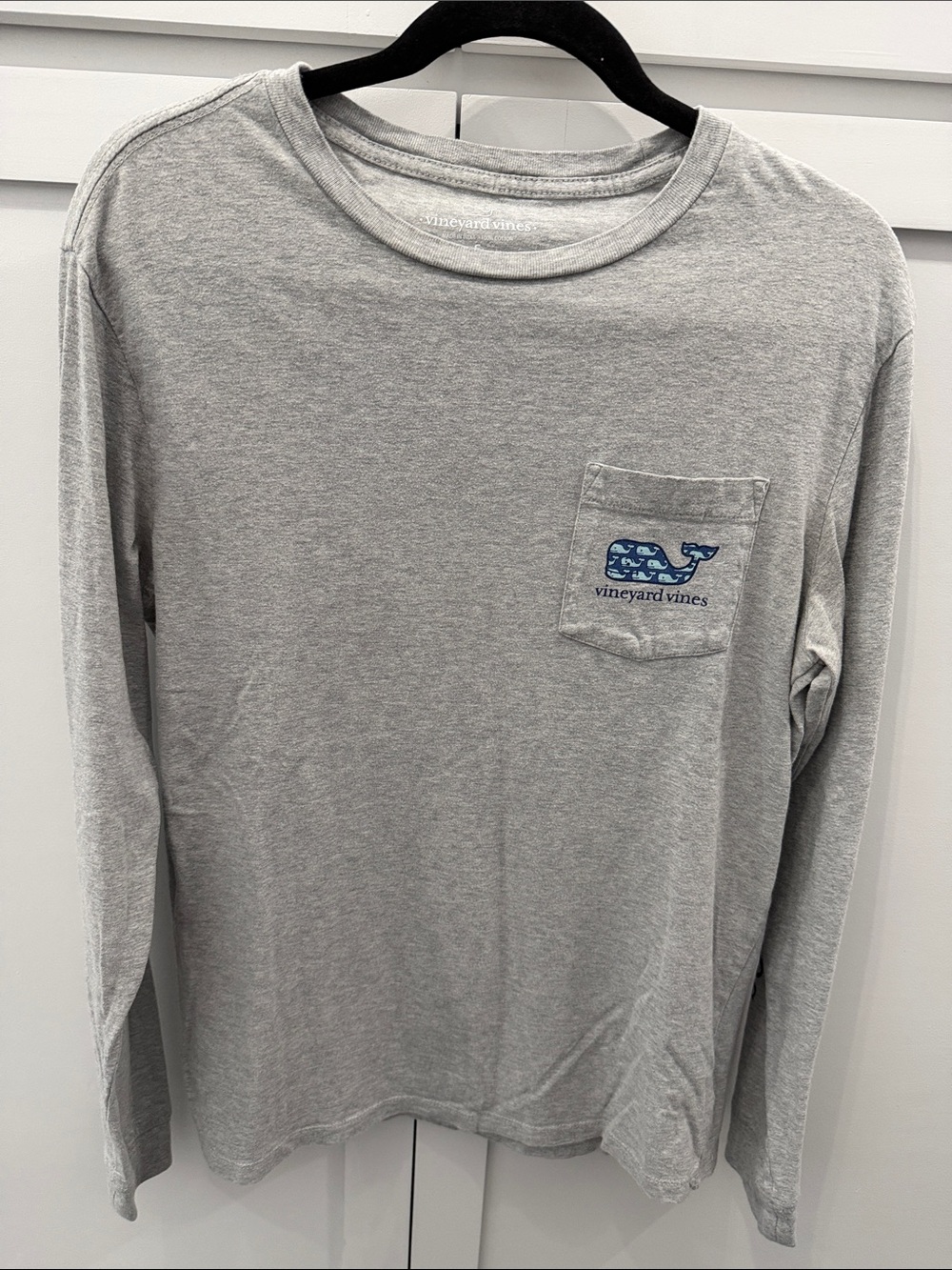 Vineyard Vines Mens Small Long Sleeve Whale Pocket T Shirt Gray Blue Logo